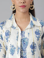 Thumbnail for Khushal K Women Blue & White Printed Kurta with Palazzos & Jacket - Distacart