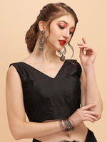 Thumbnail for Sangria Black & Red Floral Sequinned Pure Georgette Saree - Distacart