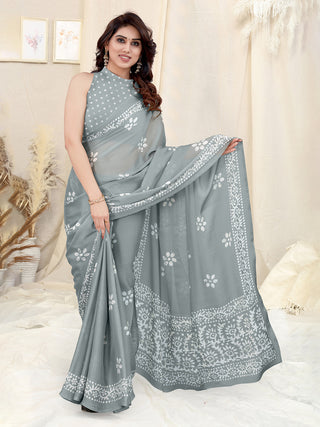 Kalini Batik Poly Chiffon Block Print Saree With Blouse Piece - Distacart