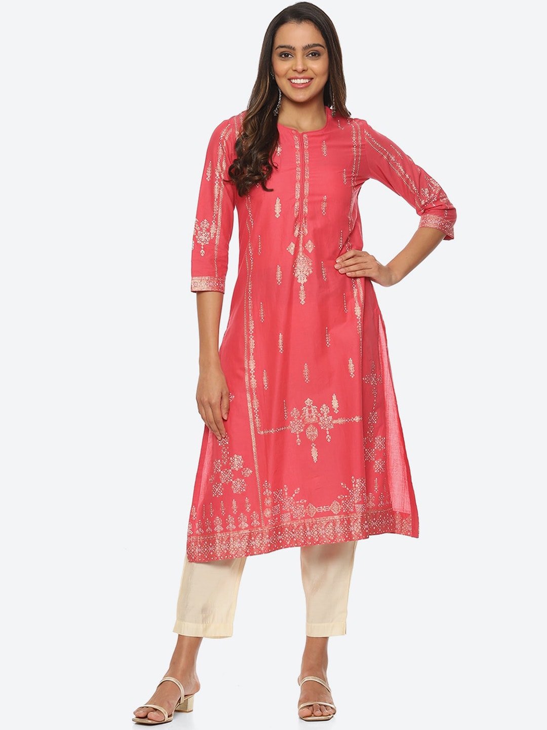 Biba Women Ethnic Motifs Printed Mandarin Collar Kurta - Distacart