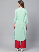 Thumbnail for Biba Women Blue & Silver Checked Straight Kurta - Distacart