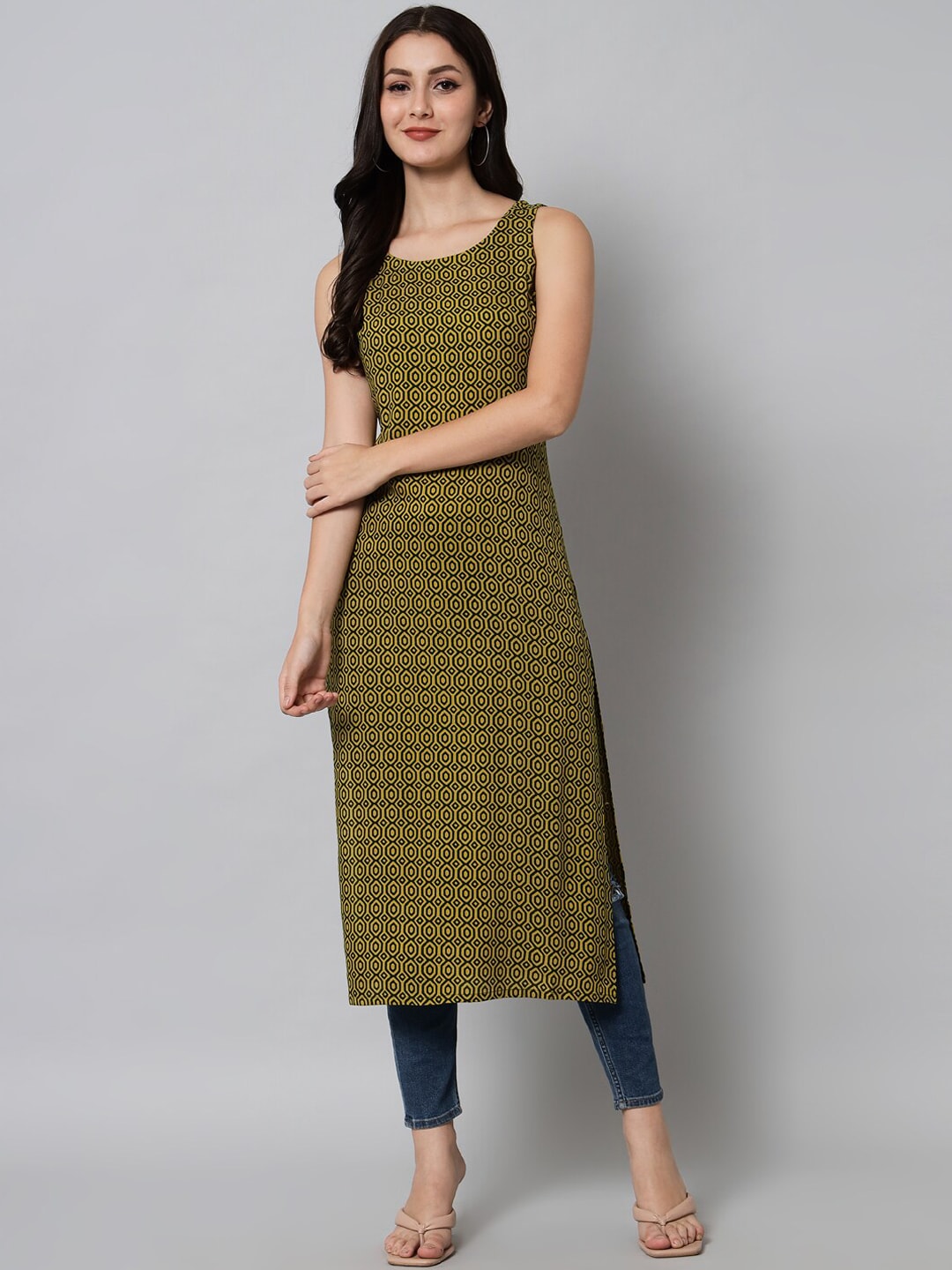 Kalini Women Green Geometric Printed Kurta - Distacart