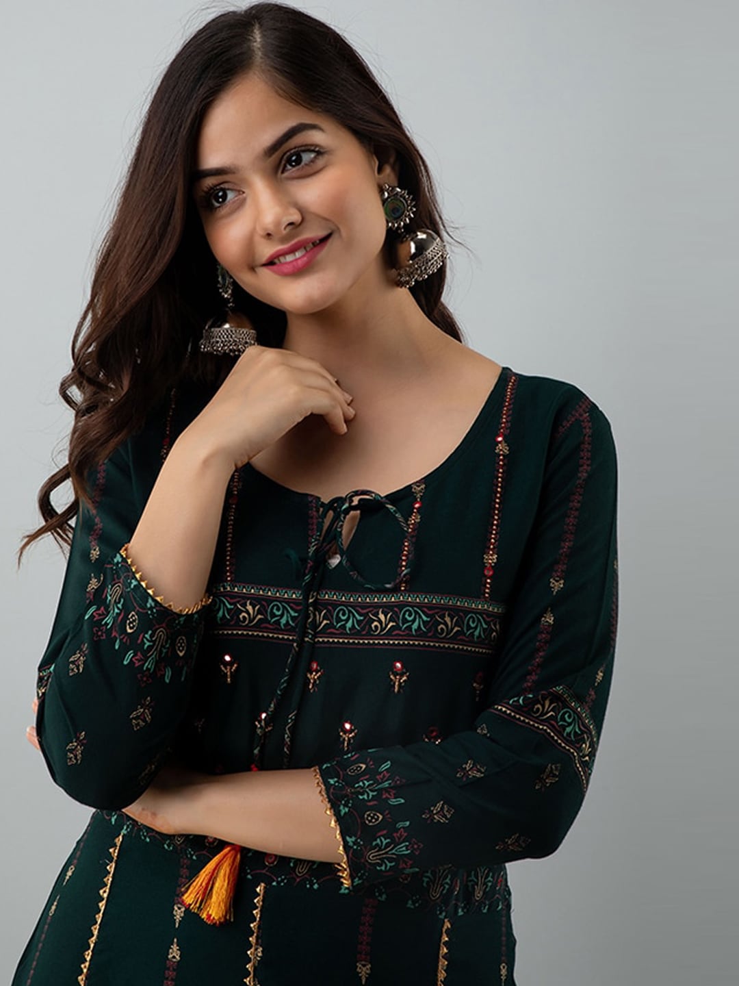 Kalini Women Green & Yellow Ethnic Motifs Printed Thread Work Anarkali Kurta - Distacart