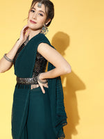 Thumbnail for Saree Mall Teal Green & Black Solid Poly Georgette Party Saree with Matching Blouse - Distacart