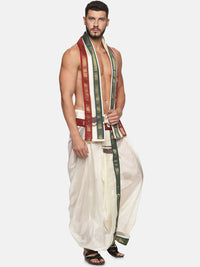Thumbnail for Sethukrishna Men Cream Coloured Solid Dhoti Pant With Angavastram - Distacart