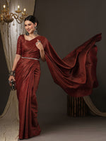 Thumbnail for Saree Mall Maroon Woven Design Zari Silk Blend Banarasi Sarees - Distacart