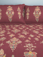 Thumbnail for SPACES Aurum Red Ethnic Motifs Pure Cotton 140 TC Queen Bedsheet with 2 Pillow Covers - Distacart