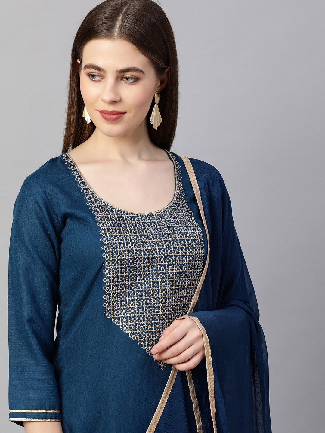 Kalini Women Teal Yoke Design Kurta with Palazzos & With Dupatta - Distacart