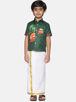 Thumbnail for Sethukrishna Boys Green & White Printed Shirt - Distacart