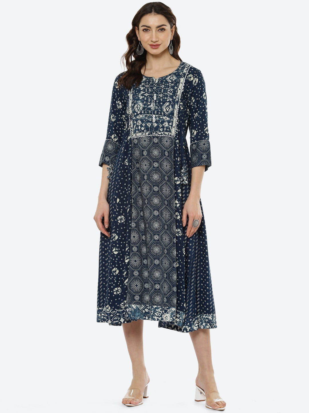 Biba Women Navy Blue & Navy Blue Printed Kurta - Distacart