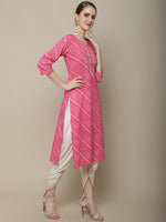 Thumbnail for Sangria Women Pink Leheriya Striped Kurta - Distacart