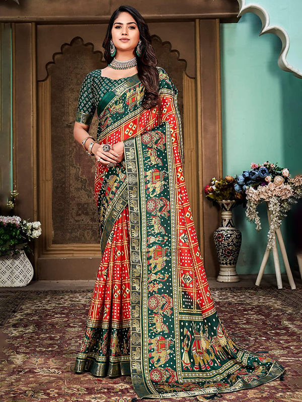 Kalini Bandhani Zari Silk Cotton Paithani Saree - Distacart