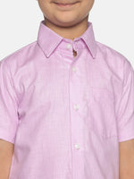 Thumbnail for Sethukrishna Boys Pink & White Solid Shirt with Veshti Set - Distacart