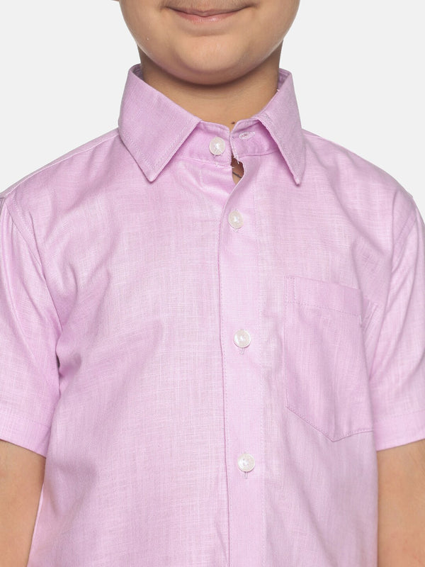Sethukrishna Boys Pink & White Solid Shirt with Veshti Set - Distacart