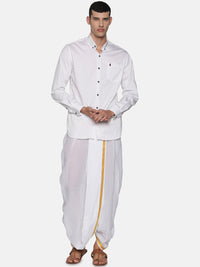 Thumbnail for Sethukrishna Men White & Gold-Coloured Solid Readymade Cotton Dhoti Pant - Distacart