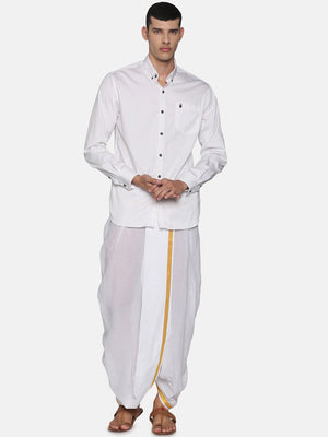 Sethukrishna Men White & Gold-Coloured Solid Readymade Cotton Dhoti Pant - Distacart