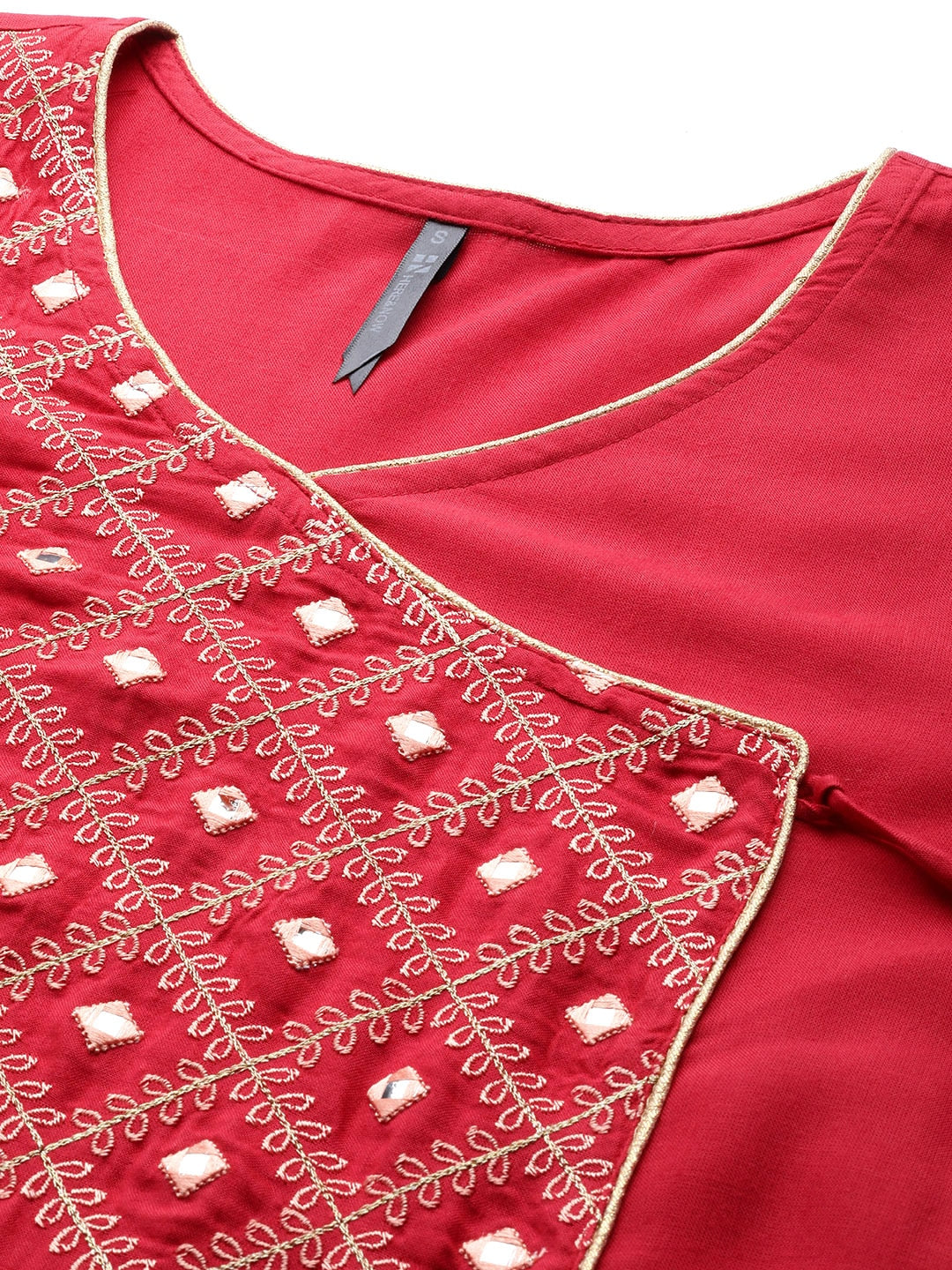 HERE&NOW Women Pure Cotton Ethnic Motifs Mirror Work Angrakha Kurta - Distacart