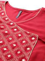 Thumbnail for HERE&NOW Women Pure Cotton Ethnic Motifs Mirror Work Angrakha Kurta - Distacart