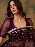 Thumbnail for Sangria Floral Zari Jaal Embroidered Sarees - Distacart