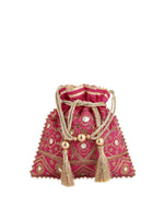 Thumbnail for Masq Pink & Gold-Toned Embellished Embroidered Potli Clutch - Distacart