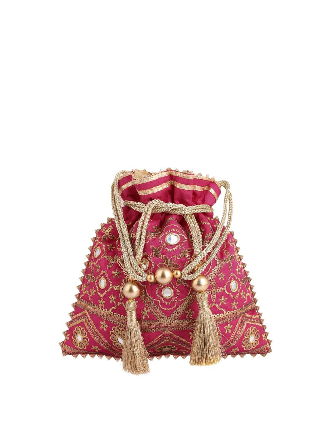 Masq Pink & Gold-Toned Embroidered Potli Clutch - Distacart