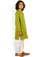 Thumbnail for Sethukrishna Boys Green Angrakha Pure Cotton Kurta with Churidar - Distacart