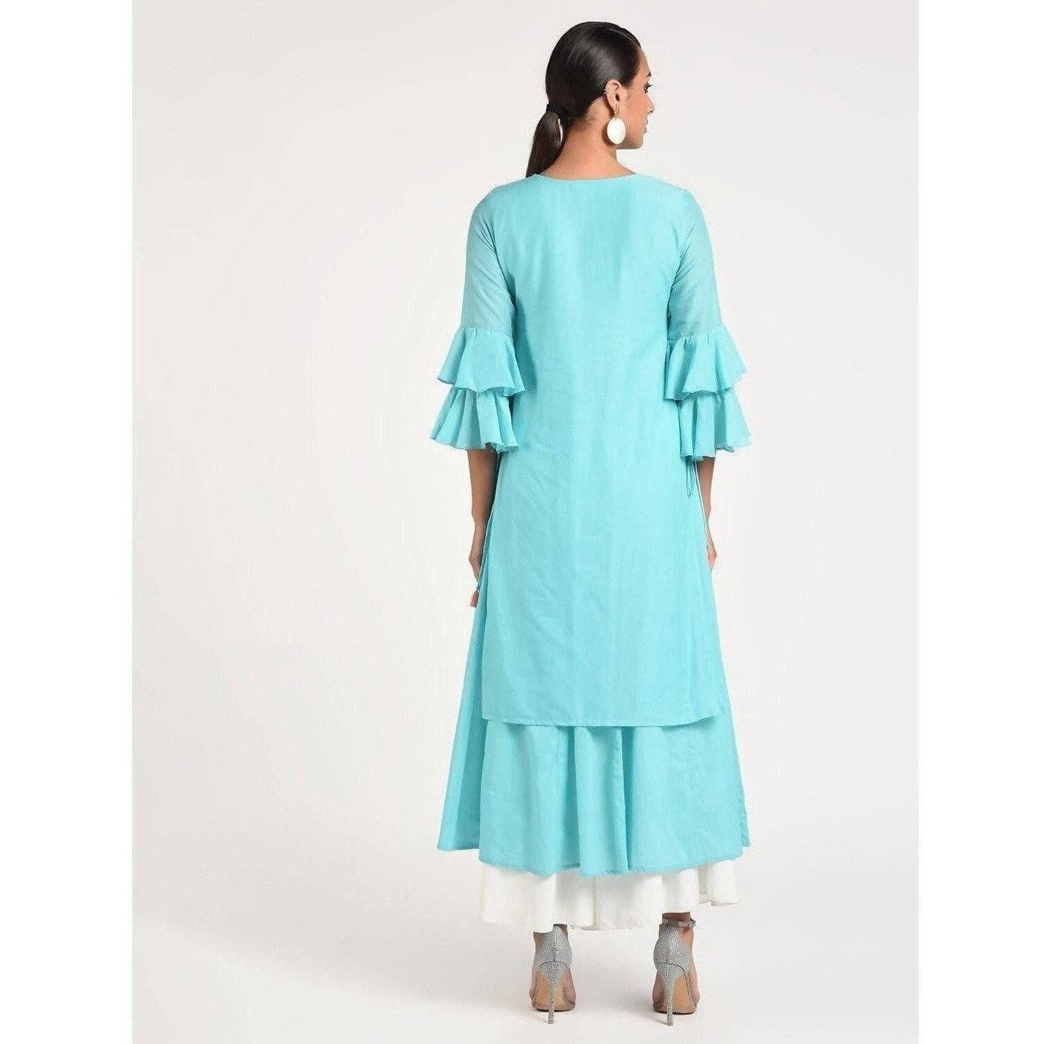 Cheera Women's Anarkali Double Layerd Kurta With Contrast Embroidery And Side Dori Tasal (CH020K)