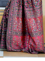 Thumbnail for Mitera Black & Pink Floral Silk Blend Saree - Distacart