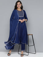 Thumbnail for HERE&NOW Ethnic Motifs Embroidered Gotta Patti Kurta With Trousers & With Dupatta - Distacart