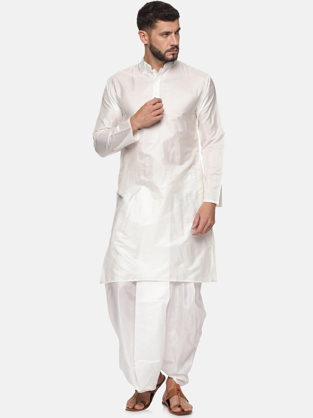 Sethukrishna Men White Solid Kurta with Dhoti Pants - Distacart