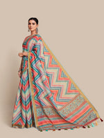 Thumbnail for Sangria Teal & Pink Zari Saree - Distacart