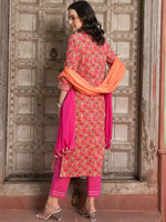 Thumbnail for Sangria Floral Printed Gotta Patti Pure Cotton Straight Kurta with Trousers & Dupatta - Distacart