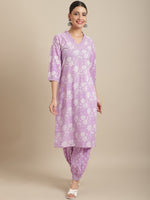 Thumbnail for Sangria Women Floral Printed Pure Cotton Kurta with Salwar - Distacart