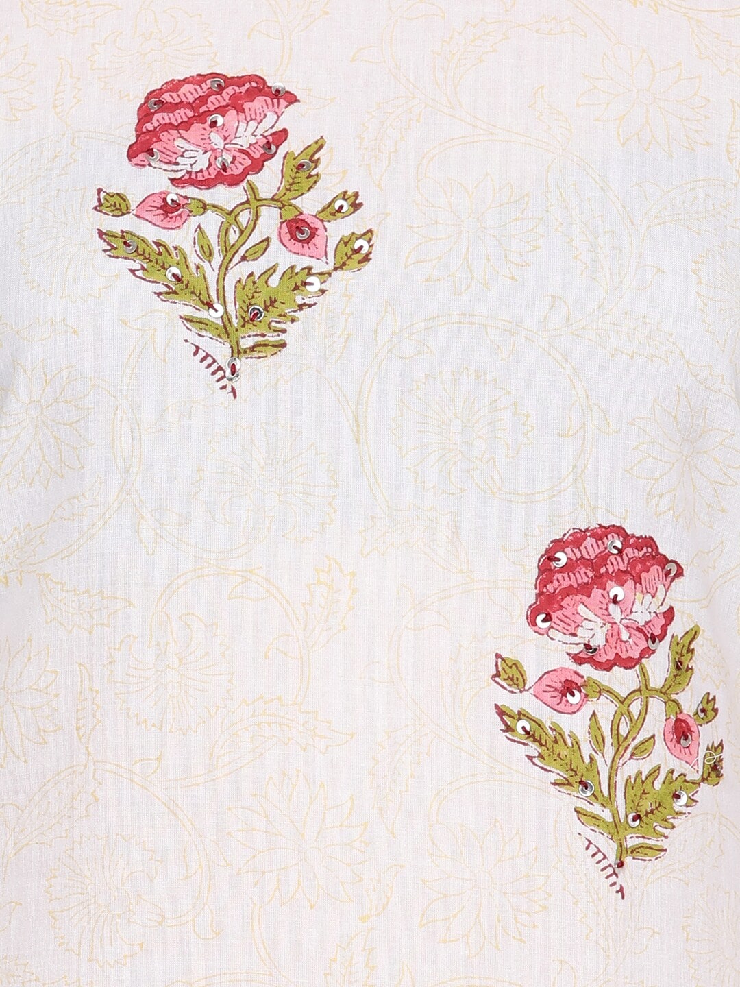HERE&NOW White & Pink Floral Printed Pure Cotton Kurta - Distacart