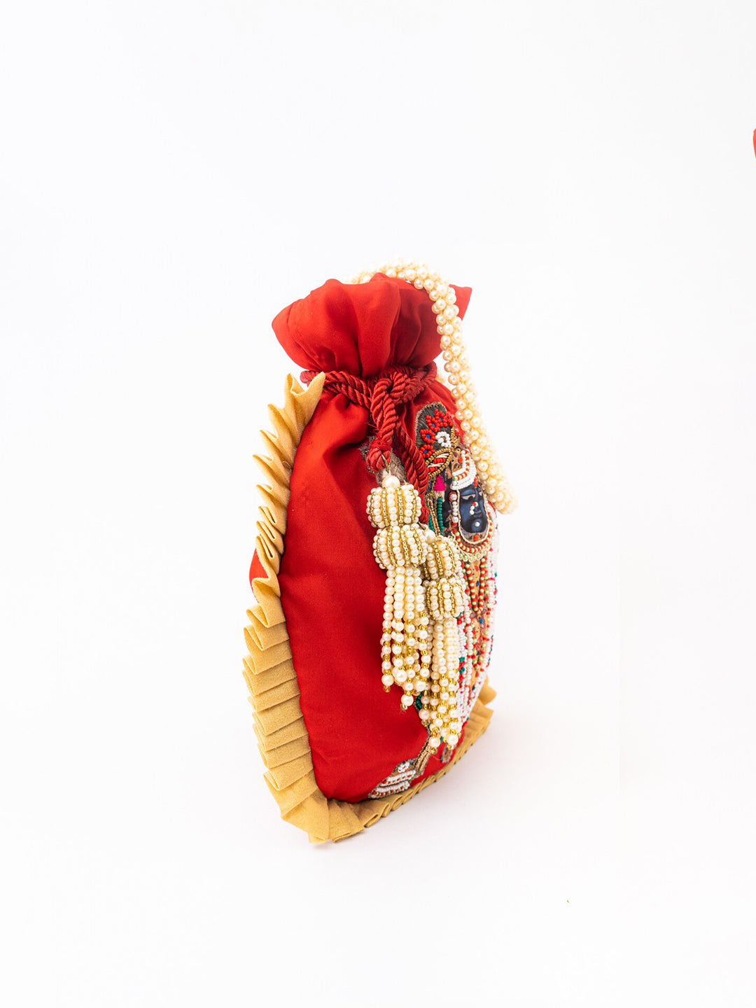 NR By Nidhi Rathi Red & White SHRINATHJI Embroidered Potli Clutch - Distacart