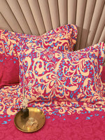 Thumbnail for JC Collection Pink & Blue TC 240 Ethnic Motifs Cotton King Bedsheet with 2 Pillow Covers - Distacart