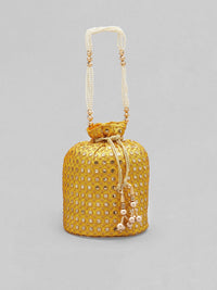 Thumbnail for Rubans Yellow Embroidered Embellished Potli Clutch - Distacart