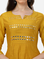 Thumbnail for HERE&NOW Women Mustard Yellow Embroidered Panelled Mirror Work Kurta with Trousers - Distacart