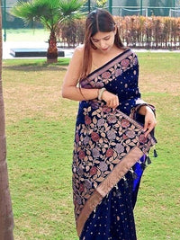 Thumbnail for Kalini Woven Design Zari Silk Blend Banarasi Saree - Distacart