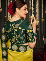 Thumbnail for Mitera Yellow & Green Embellished Beads and Stones Silk Blend Saree - Distacart