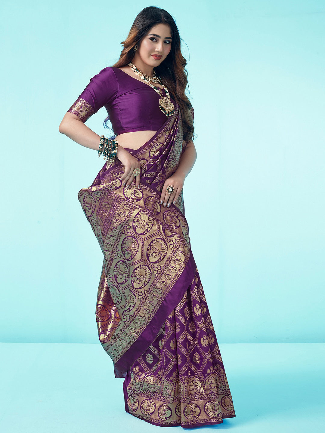 Kalini Ethnic Motifs Woven Design Zari Art Silk Banarasi Saree - Distacart