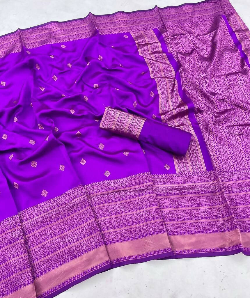 DEIANA'S Beautiful Golden Jari with New Design Soft Lichi Silk Saree - Purple - Distacart