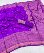 Thumbnail for DEIANA'S Beautiful Golden Jari with New Design Soft Lichi Silk Saree - Purple - Distacart