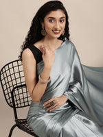 Thumbnail for Mitera Grey Solid Satin Saree - Distacart