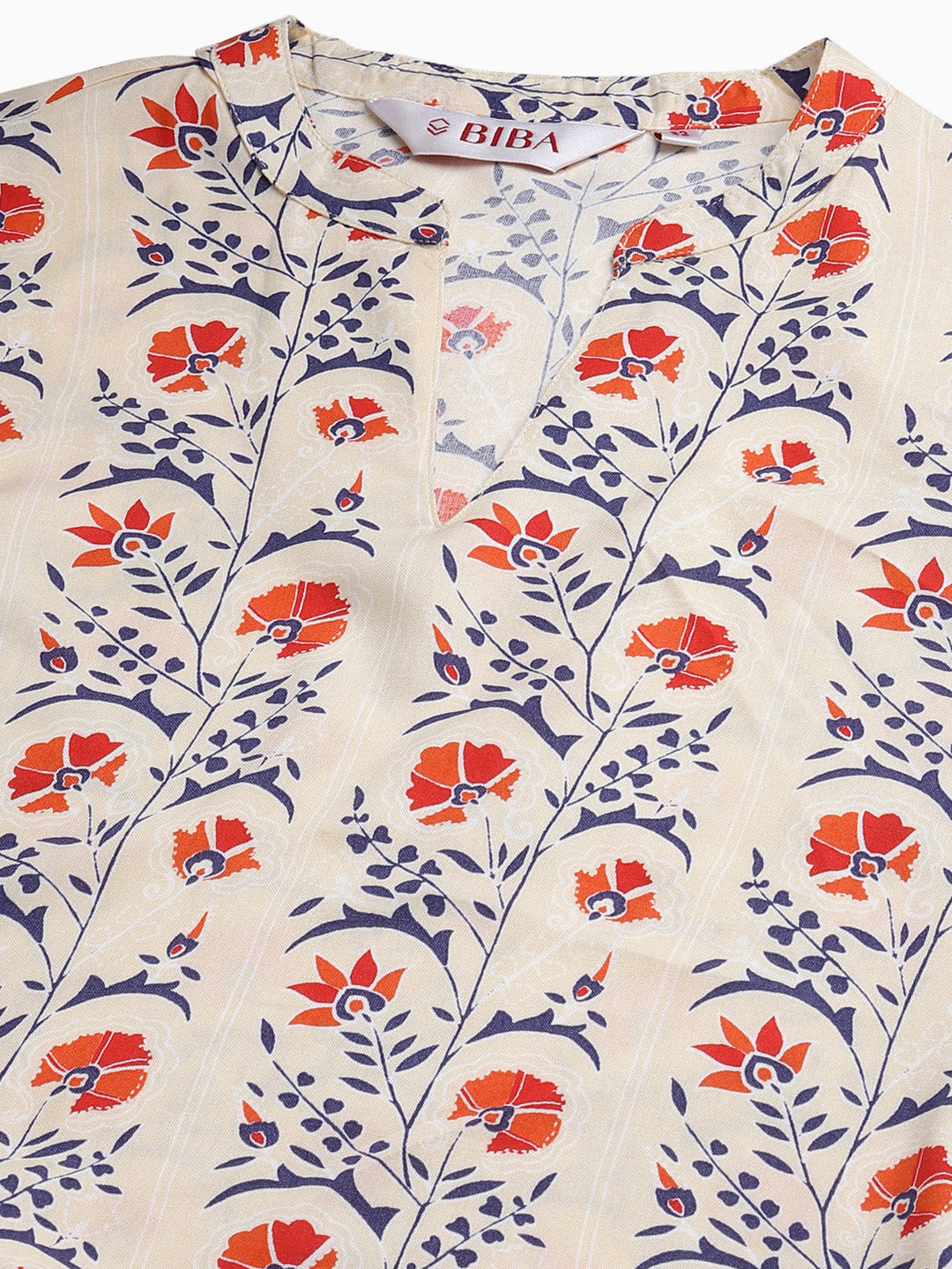 Biba Women Cream-Coloured & Orange Printed Kurta with Trousers - Distacart