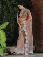 Thumbnail for Tikhi Imli Beige Embroidered Organza Saree - Distacart
