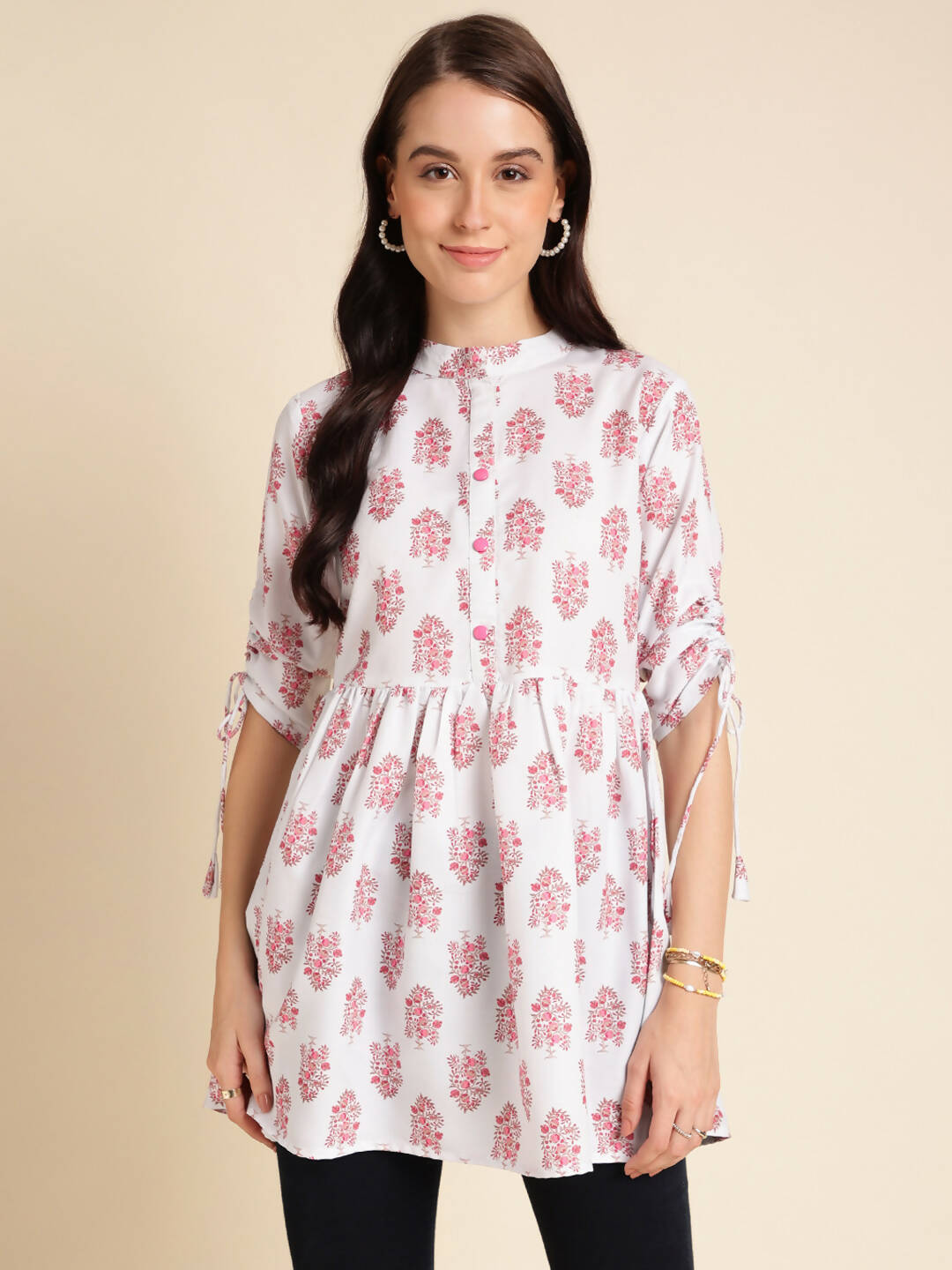White Poly Rayon Digital Printed A-line Top - Tarini - Distacart