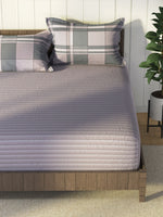Thumbnail for Nautica Grey & Blue Striped Cotton 160 TC King Bedsheet With 2 Pillow Covers - Distacart