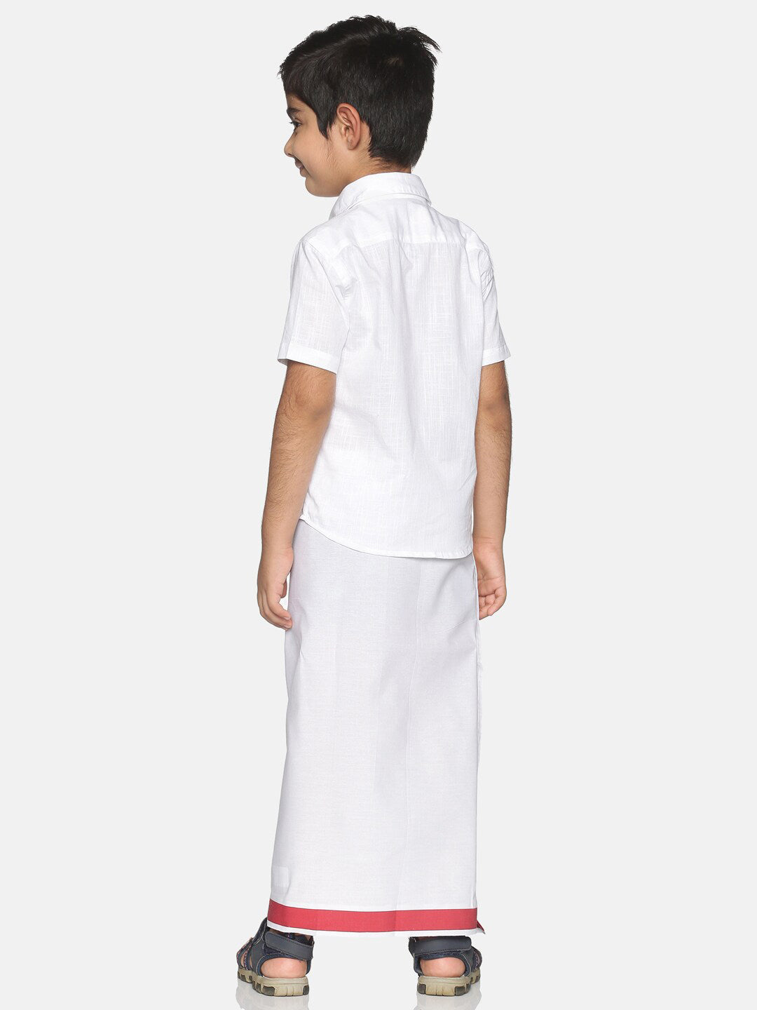 Sethukrishna White Pure Cotton Solid Shirt and Veshti Set For Boys - Distacart