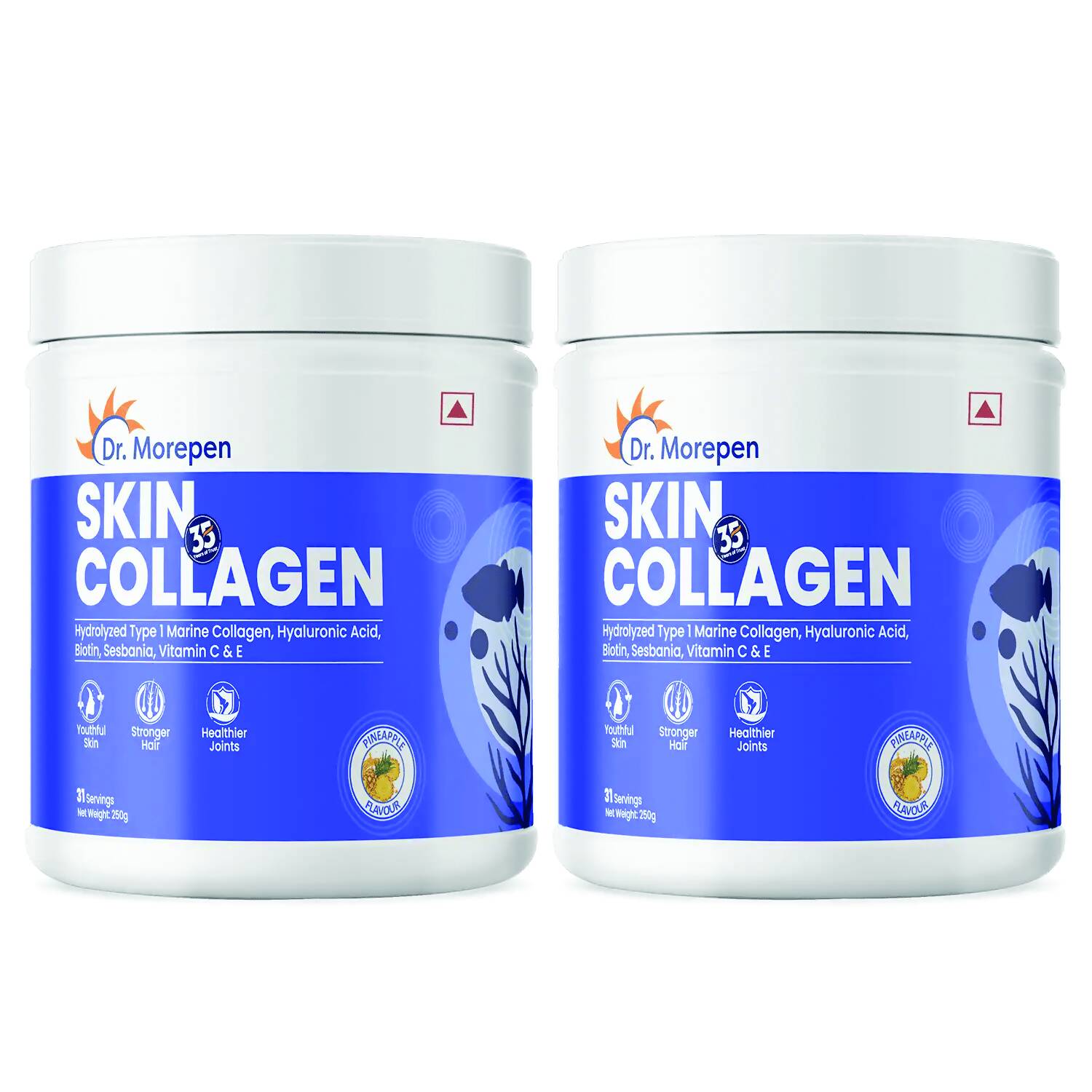 Dr. Morepen Skin Collagen Protein Powder With Hyaluronic Acid, Vitamin C, Sesbania & Biotin - Pineapple Flavour - Distacart